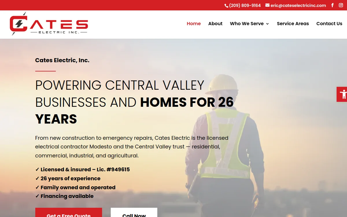Cates Electric, Inc. homepage shown on a computer monitor